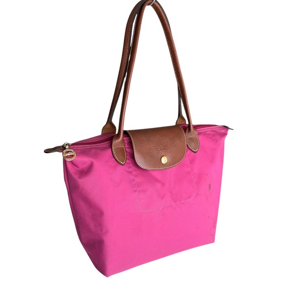 Longchamp Handbags - Longchamp Le Pliage Pink Nylon Leather Details Shoulder Bag Tote Bag